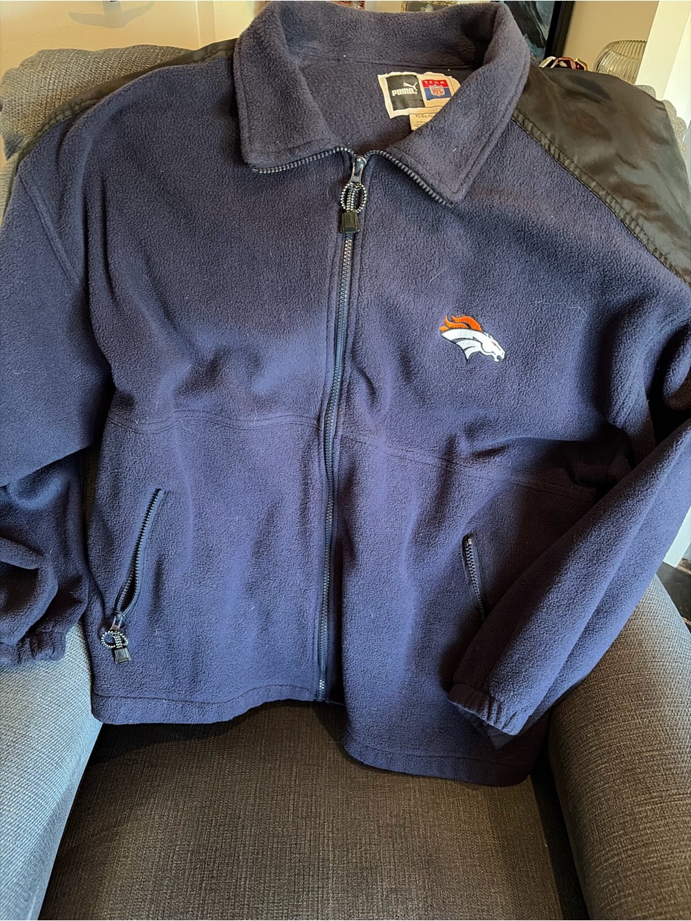 NFL Broncos Navy Fleece Jacket with Team Logo